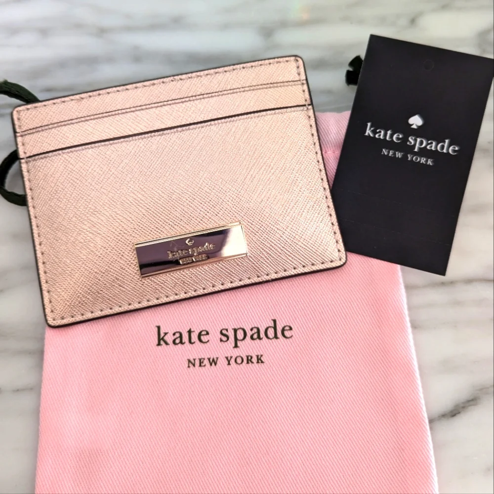 NWT Kate Spade Limited Edition Kenzie Saffia Cardholder Metallic Rose Gold